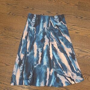 Anne Klein Marble Pattern A-Line Skirt in Blue and Cream